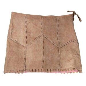 Vtg Y2K 90s BEBE Suede Leather Mini Skirt Size 2 Western Native Boho Coachella